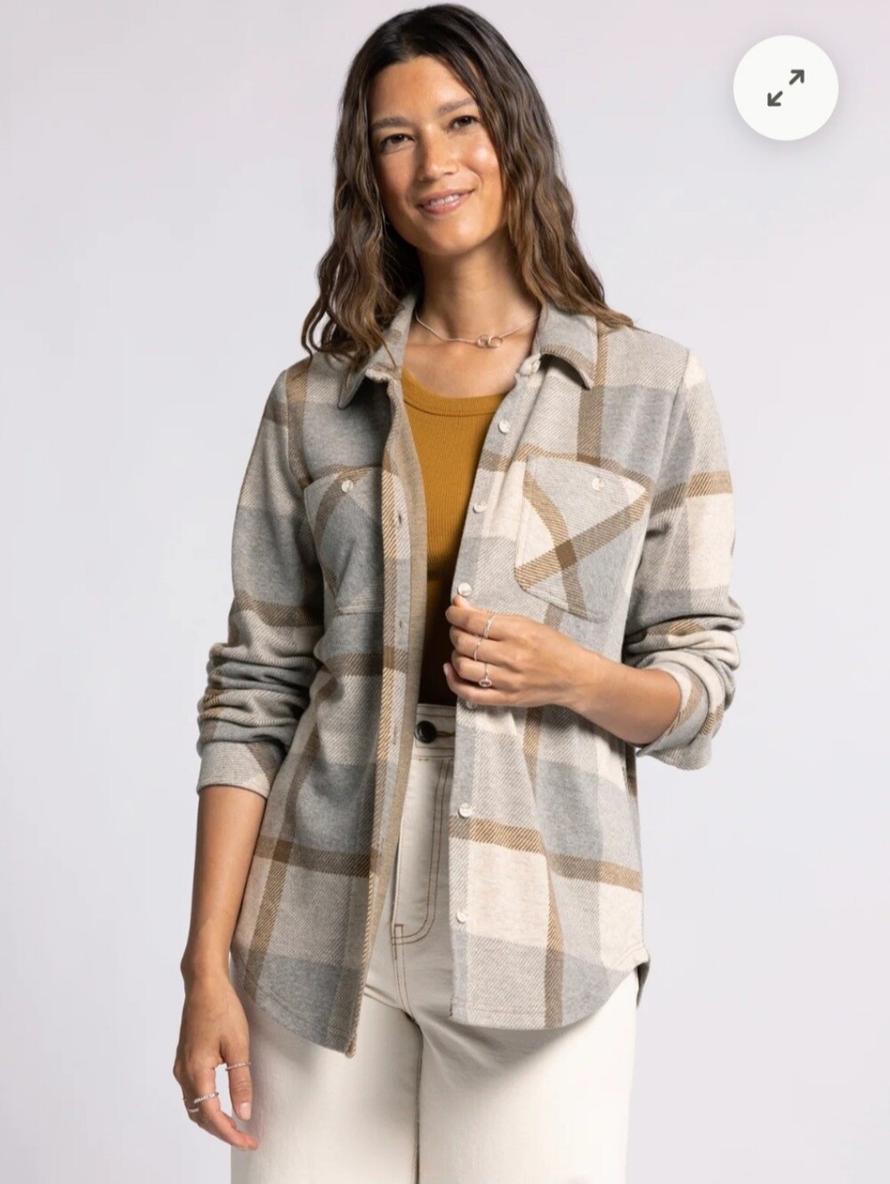 Thread & Supply Lewis Shirt Plaid Shacket Jacket Gray Brown Button Pocket Size S